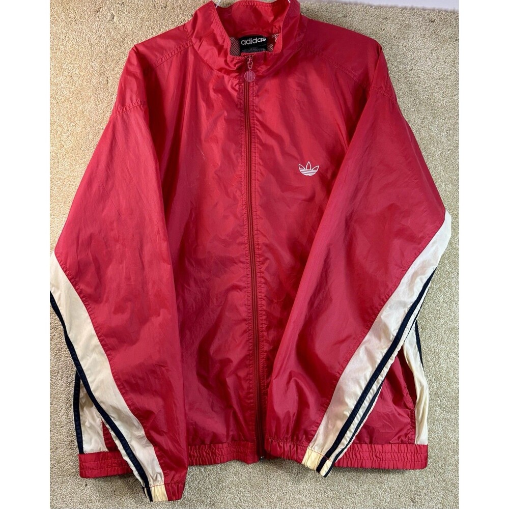 Vintage Adidas Red Zipper Nylon Track Jacket Windbreaker XL Streetwear 80s 90s